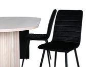 Spisegruppe oval 200 x 90 + spisestol 2-pakk – whitewash og svart