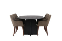 Spisegruppe oval 230 x 115 + spisestol 2-pakk – svart og brun