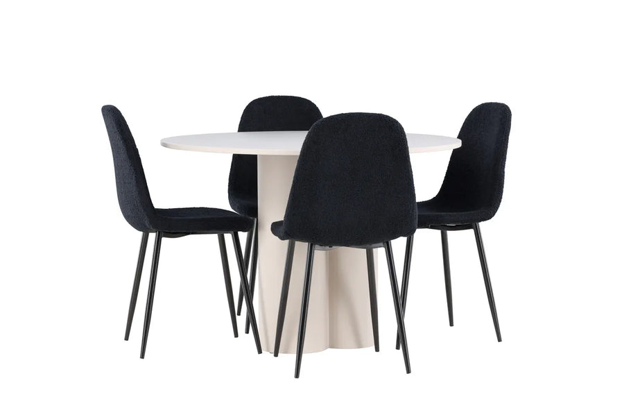 Spisestol Polar & Olivia 2-pakk + Spisebord rundt ⌀110 – svart og beige