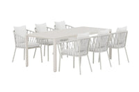 Spisegruppe 200 x 90 + spisestoler 2-pakk – beige og hvit