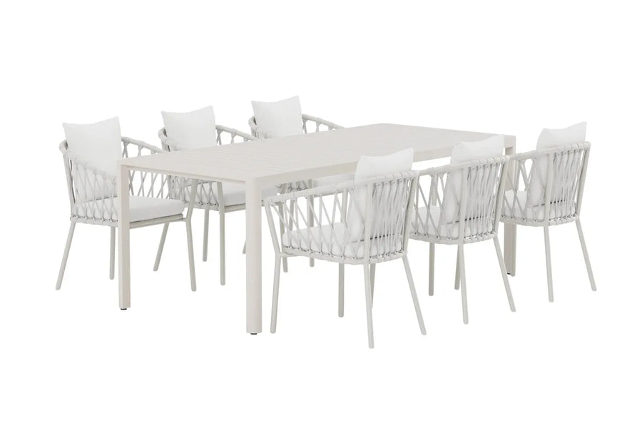 Spisegruppe 200 x 90 + spisestoler 2-pakk – beige og hvit