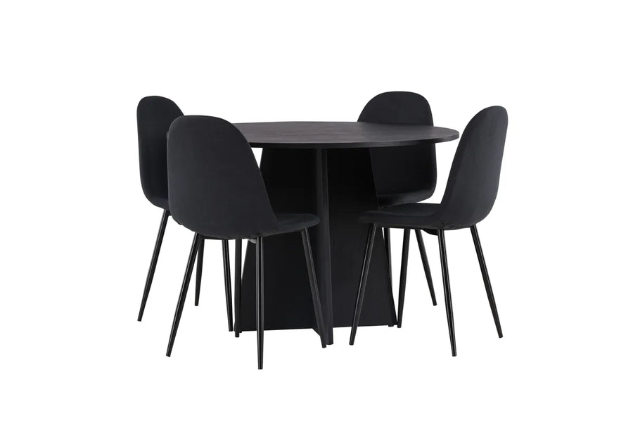 Spisestol Polar & Bootcut 2-pakk + Spisebord rundt ⌀110 – svart