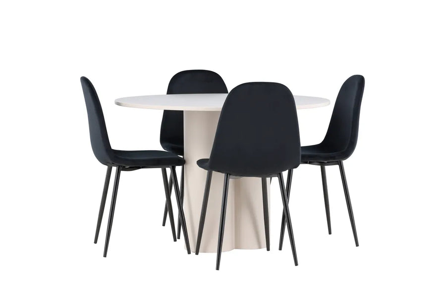 Spisestol Polar & Olivia 2-pakk + Spisebord rundt ⌀110 – svart og beige