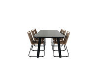 Spisegruppe Paola & Lindos 200 × 100 + spisestol 2-pakk – svart og brun