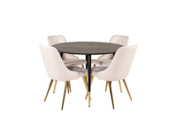 Spisegruppe rund ⌀115 med 2-pakk spisestoler – svart og beige
