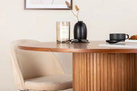 Spisegruppe Bianca & Velvet Rund ⌀110 + 2-pakk spisestoler – valnøtt og beige