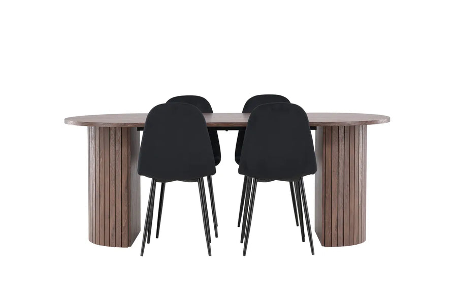 Spisestol Polar & Härön 2-pakk + Spisebord ovalt 200 x 90 – svart og mokka