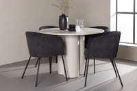 Spisegruppe Berit & Olivia + Rundt ⌀110 – svart og beige