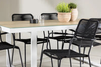 Spisestol Lindos & Merlo 2-pakk – svart + rektangulært spisebord 200 x 90 – hvit