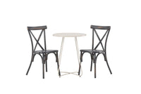 Spisestol Tablas & Bacong 2-pakk + kafébord ⌀60 – mørkegrå og beige