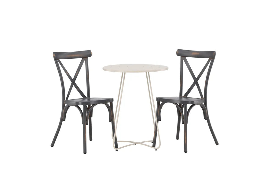 Spisestol Tablas & Bacong 2-pakk + kafébord ⌀60 – mørkegrå og beige