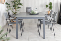 Spisegruppe Lindos 160 x 100 + 2-pakk spisestol – svart og grå