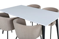 Spisegruppe Berit & Jimmy med rektangulært spisebord 150 x 90 – beige og hvit