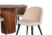 Spisegruppe Bianca & Velvet Rund ⌀110 + 2-pakk spisestoler – valnøtt og beige