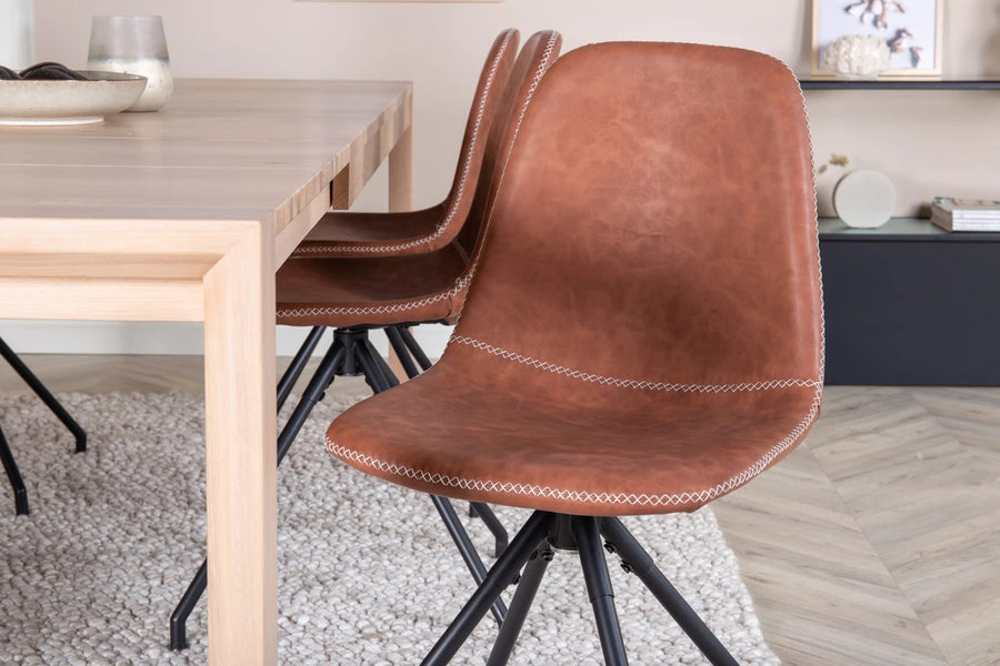 Spisebord Slider & Polar 170 x 95 + spisestol 2-pakk – hvitvasket og brun