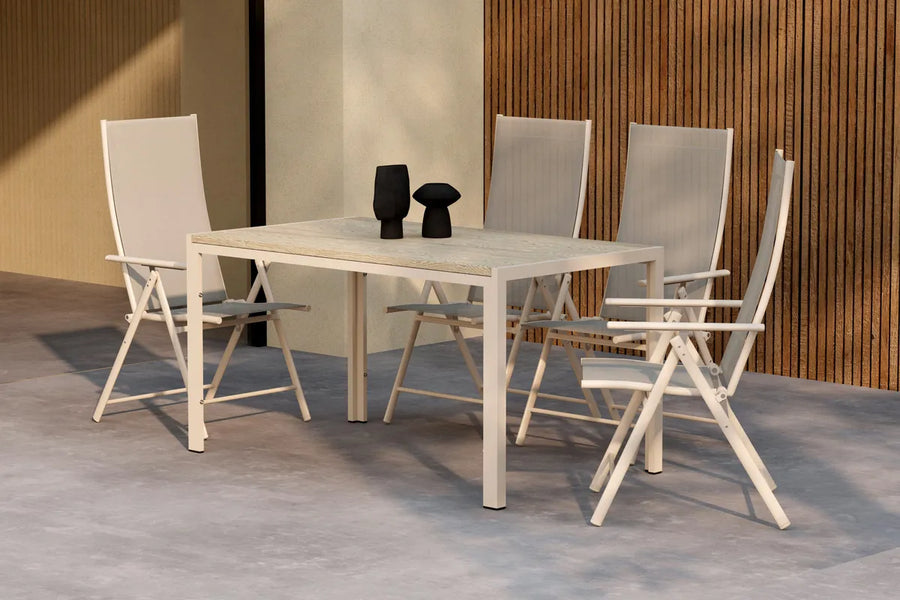 Posisjonsstol Levanzo & Mirko 2-pakk + Spisebord rektangulært 140 x 80 – beige