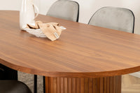 Spisestol Emma & Bianca 2-pakk + Spisebord ovalt 200 x 90 – grå og valnøtt