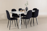 Spisestol Polar & Silar 2-pakk + Rektangulært spisebord 180 x 90 – svart og hvit