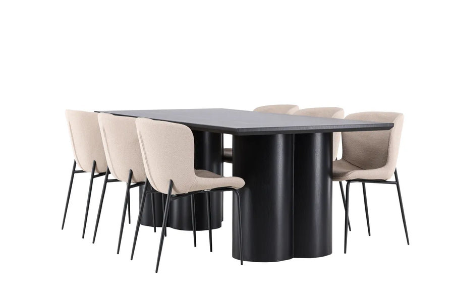 Spisestol Modesto & Olivia 2-pakk – beige + Spisebord rektangulært 210 x 100 – svart