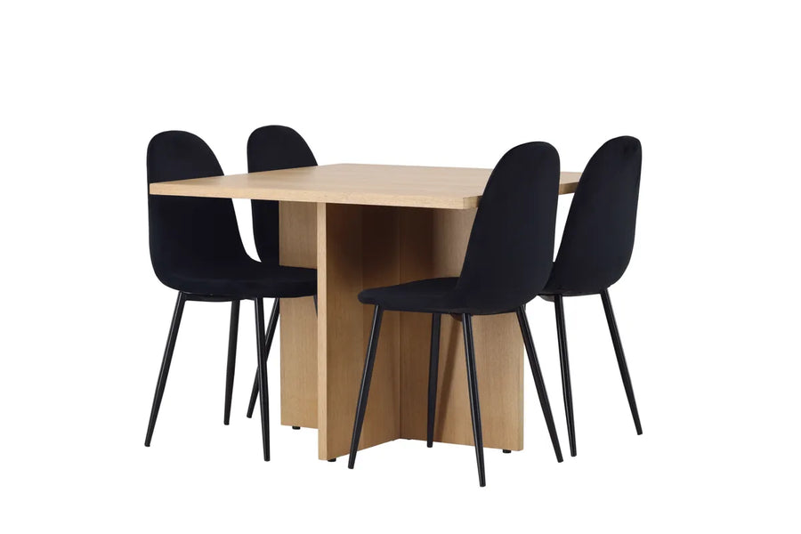 Spisestol Polar & Leo 2-pakk – svart + Rektangulært spisebord 100 x 100 – natur