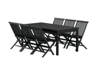 Spisegruppe Kenya 180 x 90 + spisestol 2-pakk – svart