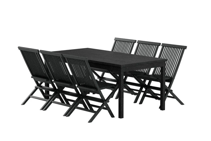 Spisegruppe Kenya 180 x 90 + spisestol 2-pakk – svart