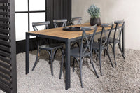 Spisegruppe Break & Tablas 205 x 90 + 2-pakk spisestoler – natur og mørkegrå