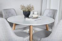 Spisestol Velvet Deluxe & Plaza 2-pakk + Spisebord rundt ⌀100 – lys grå og hvit