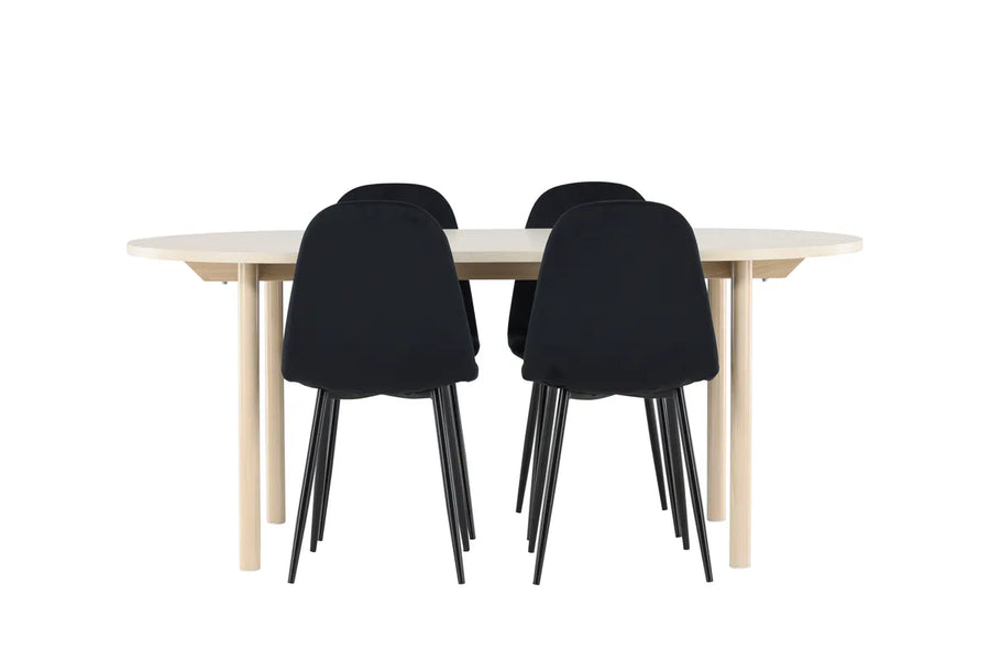Spisestol Polar & Andy 2-pakk – svart + Spisebord ovalt 180 x 90 – hvitkalket