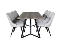 Spisegruppe Marina & Velvet Deluxe 180 x 90 + spisestol 2-pakk – natur og grå