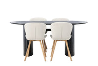 Spisegruppe oval 180 x 90 + spisestol 2-pakk – svart og beige