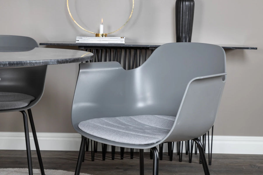 Spisegruppe Comfort & Estelle 2-pakk + Rundt ⌀106 – grå og mørkegrå