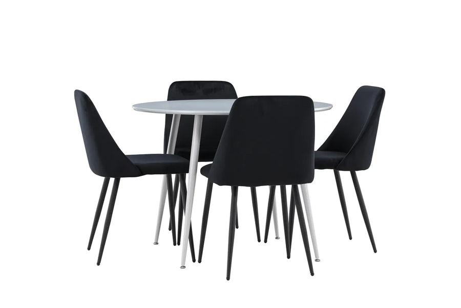 Spisestol Night & Plaza 2-pakk + Rundt spisebord ⌀100 – svart og grå