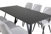 Spisegruppe Marina & Velvet Deluxe rektangulær 180 x 90 + spisestol 2-pakk – svart og grå