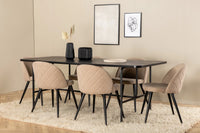 Spisegruppe Uno & Velvet rektangulær 200 x 90 + spisestol 2-pakk – svart og beige