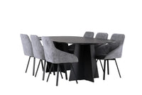 Spisegruppe Bootcut & Rosie Oval 230 x 115 med 2-pakk spisestoler – svart og grå