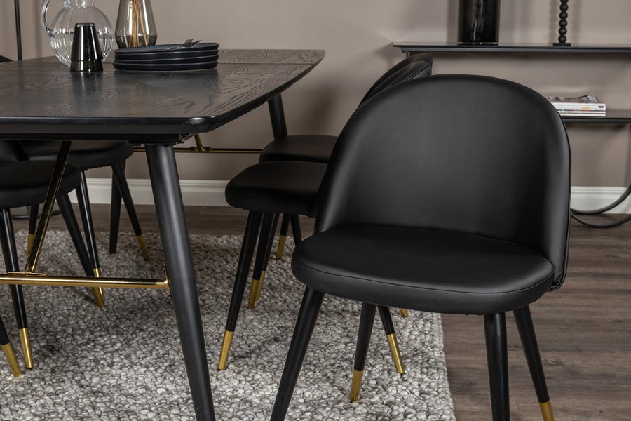 Spisegruppe Gold & Velvet 180 x 85 med 2-pakk spisestoler – svart