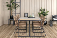 Spisestol Lindos & Texas 2-pakk brun + rektangulært spisebord 200 × 100 – lys grå