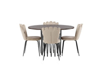 Spisestol Limhamn & Stone 2-pakk + Rundt spisebord ⌀120 – beige og mokka