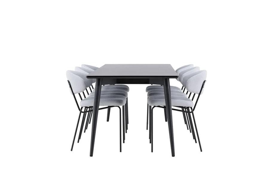 Spisegruppe Ellis & Chico 230 x 85 + 2-pakk – svart og blå