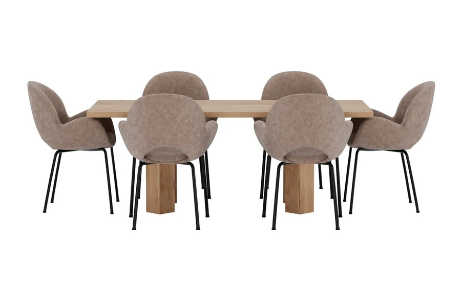 Spisegruppe Lillehammer & Florensa 200 x 90 + 2-pakk spisestoler – natur og brun