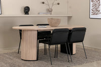 Spisestol Tvist & Bianca 2-pakk, svart + Ovalt spisebord 200 x 90 – hvitvasket