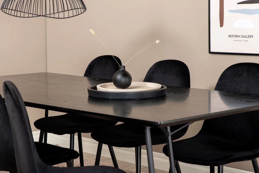 Spisegruppe Petra & Polar 190 x 90 + spisestol 2-pakk – svart