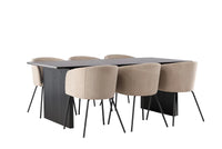 Spisegruppe Berit & Vail spisestol + rektangulært spisebord 200 × 100 – beige og svart