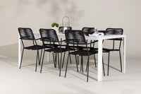 Spisestol Lindos & Break 2-pakk – svart + Rektangulært spisebord 205 x 90 – hvit