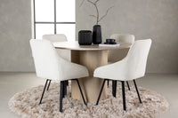 Spisegruppe rund ⌀110 + spisestol 2-pakk – hvitkalket og beige
