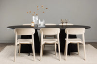 Spisebord ovalt 230 x 115 – svart + spisestol 2-pakk – beige