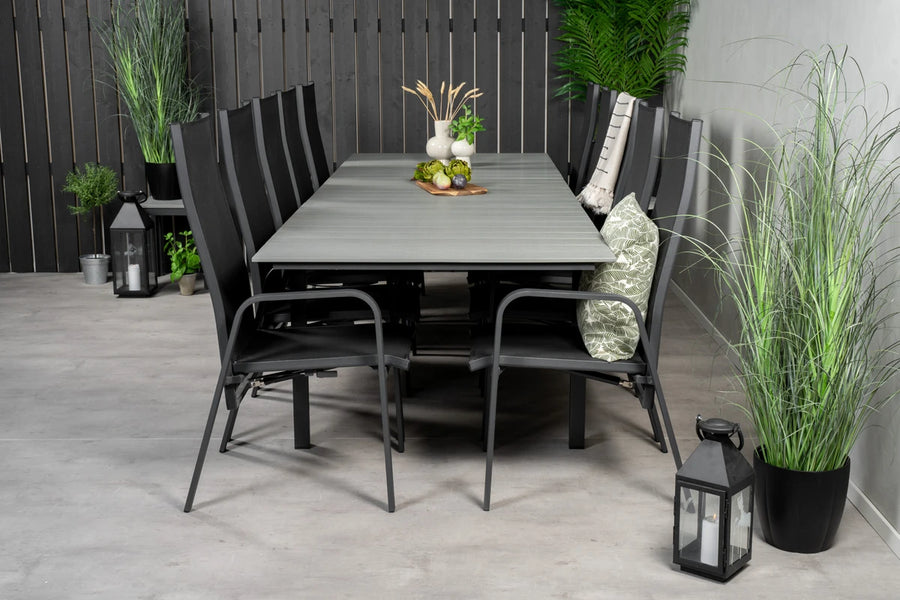 Spisebord Levels & Copacabana 229 × 100 + liggestol 2-pakk – svart