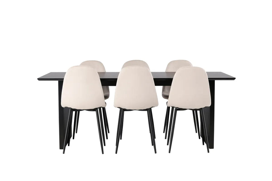 Spisestol Polar & Vail 2-pakk beige + rektangulært spisebord 200 × 100 – svart