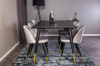 Spisegruppe Dipp & Velvet 180 x 90 + 2-pakk spisestoler – svart og grå